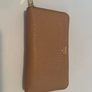 Fossil Zipper Wallet Pink Tan Leather Wallet